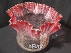 ORIGINAL VICTORIAN CRANBERRY ETCHED 4 inch fit OIL LAMP SHADE