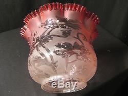 ORIGINAL VICTORIAN CRANBERRY FRILLED 4 inch fit OIL LAMP TULIP SHADE