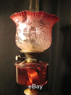 ORIGINAL VICTORIAN CRANBERRY FRILLED 4 inch fit OIL LAMP TULIP SHADE