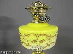 Original Victorian Yellow Oil Lamp With Matching Glass Column