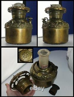 ORIGINAL Victorian GWTW Ornate Embossed Cherub Angel Banquet Milk Glass Oil Lamp