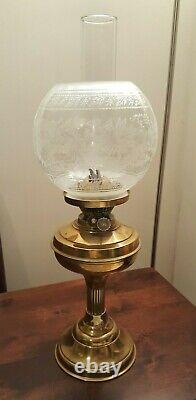 Oil Lamp Etched Shade With Chimne Use Or Display Tested Working Antique