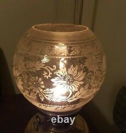Oil Lamp Etched Shade With Chimne Use Or Display Tested Working Antique