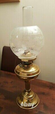 Oil Lamp Etched Shade With Chimne Use Or Display Tested Working Antique