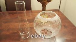 Oil Lamp Etched Shade With Chimne Use Or Display Tested Working Antique