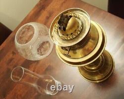 Oil Lamp Etched Shade With Chimne Use Or Display Tested Working Antique