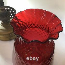 Oil Lamp Shade Honeycomb Cranberry Shade Antique Ruby Pulpit Heater HUGE Perfect