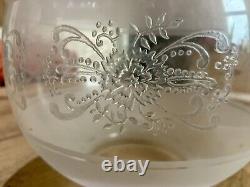 Oil Lamp with Round Etched Glass Shade Brass Antique