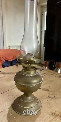 Oil Lamp with Round Etched Glass Shade Brass Antique