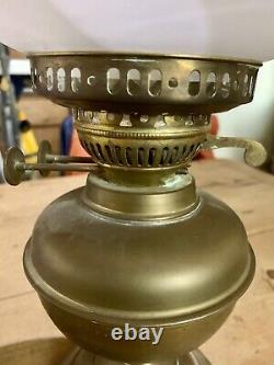 Oil Lamp with Round Etched Glass Shade Brass Antique