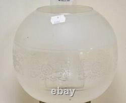 Oil Lamp with Round Etched Glass Shade Brass Antique