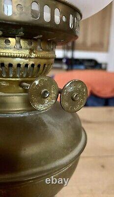 Oil Lamp with Round Etched Glass Shade Brass Antique