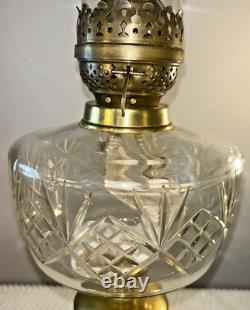 Oil Paraffin Lamp Brass Base & Column, Clear Glass Font & Chimney 63 cmTall