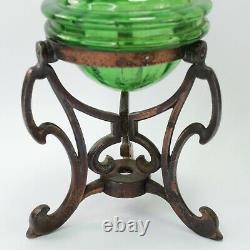 Oil lamp base bronzed metal green glass Art Nouveau antique Victorian