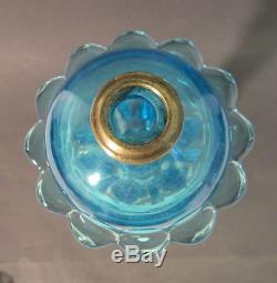 Old Antique SANDWICH Blue Flint Glass TULIP Font Brass Marble 12 Oil Lamp EAPG