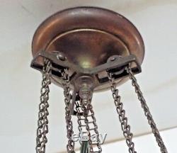 Old Antique Victorian PEACH BLOW GLASS HANGING HALL OIL LAMP SATIN Light FIXTURE