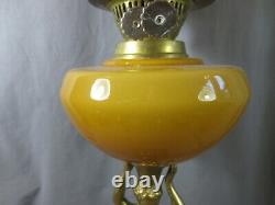 Old Vintage Brass & Glass Duplex Oil Lamp With Oil Lamp Shade & Chimney