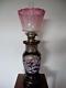 Oriental Antique Victorian (c1870) Black Dragon Oil Lamp-cranberry Glass Shade