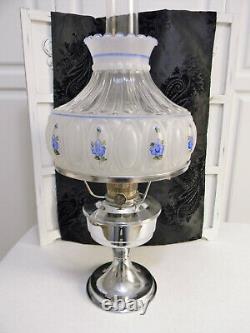 Original Aladdin Oil Kerosene LampHand Painted Glass ShadeChrome BaseSigned