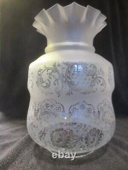 Original Antique Acid Etched Duplex Tall Tulip Frilly Top Oil Lamp Shade