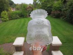 Original Antique Acid Etched Duplex Tall Tulip Frilly Top Oil Lamp Shade
