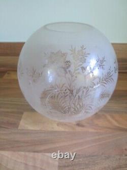 Original Antique Acid Etched Round Duplex Round Ball Oil Lamp Shade