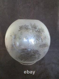 Original Antique Acid Etched Round Duplex Round Ball Oil Lamp Shade