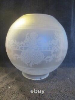 Original Antique Cherub Etched Duplex Oil Lamp Shade