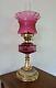 Original Antique Cranberry Glass Complete Working Oil Lamp Christmas Centrepiece
