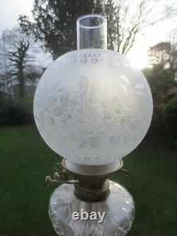 Original Antique Crystal Etched Duplex Oil Lamp Shade