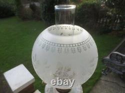 Original Antique Crystal Etched Duplex Oil Lamp Shade