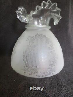 Original Antique Glass Acid Etched Pattern Duplex Oil Lamp Shade