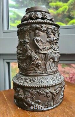 Original Antique Hinks Brass Bronzed Duplex Oil Lamp Putti Cherubs Dogs Animals