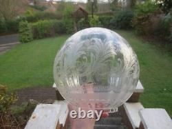 Original Antique Ribbed Glass Acid Etched Pattern Duplex Oil Lamp Shade