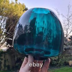 Original Antique Teal Glass Duplex Beehive Ribbed Oil Lamp Shade 4 Inch 10cm Fit