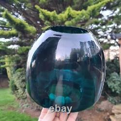 Original Antique Teal Glass Duplex Beehive Ribbed Oil Lamp Shade 4 Inch 10cm Fit