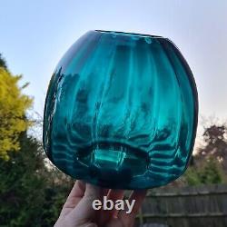 Original Antique Teal Glass Duplex Beehive Ribbed Oil Lamp Shade 4 Inch 10cm Fit