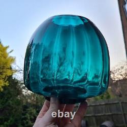 Original Antique Teal Glass Duplex Beehive Ribbed Oil Lamp Shade 4 Inch 10cm Fit