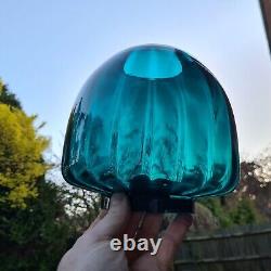 Original Antique Teal Glass Duplex Beehive Ribbed Oil Lamp Shade 4 Inch 10cm Fit