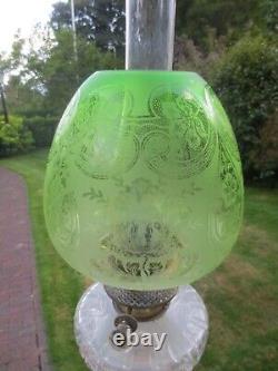 Original Antique Veritas Beehive Green Acid Etched Duplex Oil Lamp Shade