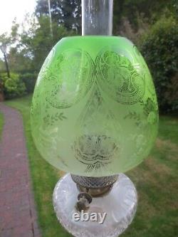 Original Antique Veritas Beehive Green Acid Etched Duplex Oil Lamp Shade