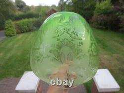 Original Antique Veritas Beehive Green Acid Etched Duplex Oil Lamp Shade