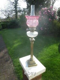 Original Antique Victorian Cranberry Acid Etched Duplex Oil Lamp Shade
