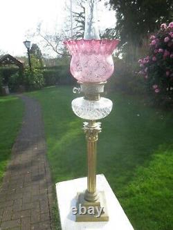 Original Antique Victorian Cranberry Acid Etched Duplex Oil Lamp Shade