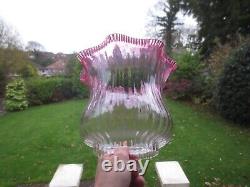 Original Antique Victorian Cranberry Glass Frilly Top Duplex Oil Lamp Shade