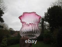 Original Antique Victorian Cranberry Glass Frilly Top Duplex Oil Lamp Shade