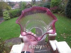 Original Antique Victorian Cranberry Glass Frilly Top Duplex Oil Lamp Shade