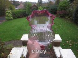 Original Antique Victorian Cranberry Glass Frilly Top Duplex Oil Lamp Shade