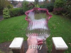 Original Antique Victorian Cranberry Glass Frilly Top Duplex Oil Lamp Shade