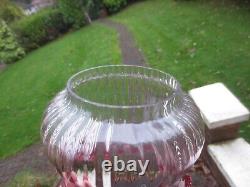 Original Antique Victorian Cranberry Glass Frilly Top Duplex Oil Lamp Shade